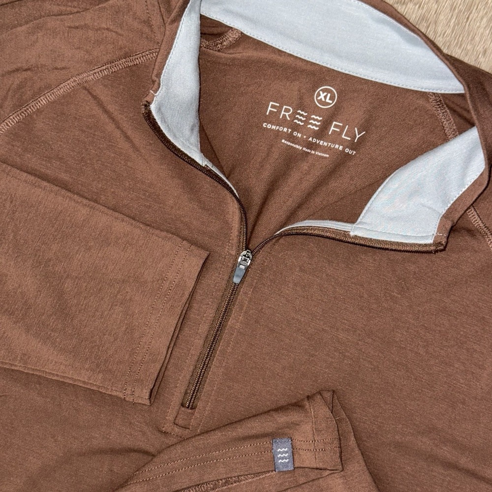 Free Fly Performance Bamboo 1/4 Zip Pullover Men's XL Brown Stretch